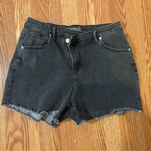 Black Frayed Hem Jean Shorts